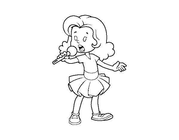 A little gilr singing coloring page
