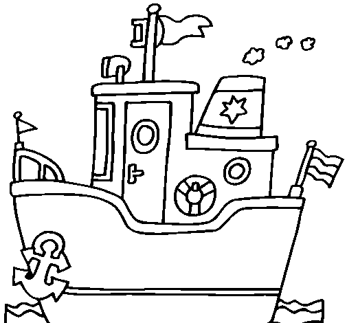 Boat with anchor coloring page