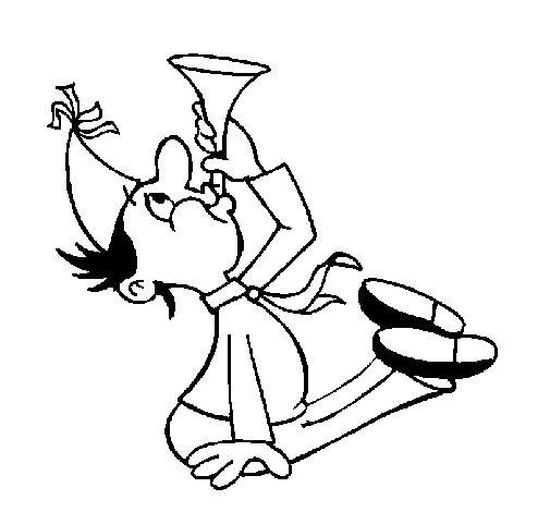 Boy with horn coloring page