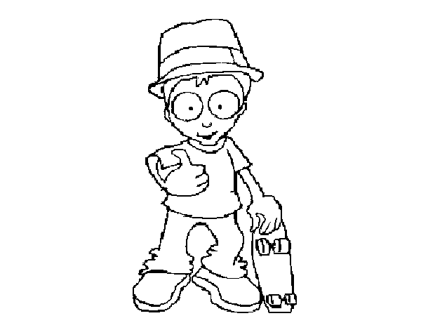 Boy with skateboard coloring page