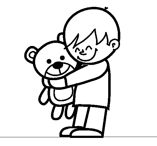Boy with teddy coloring page