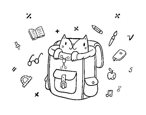 Cat in a backpack coloring page