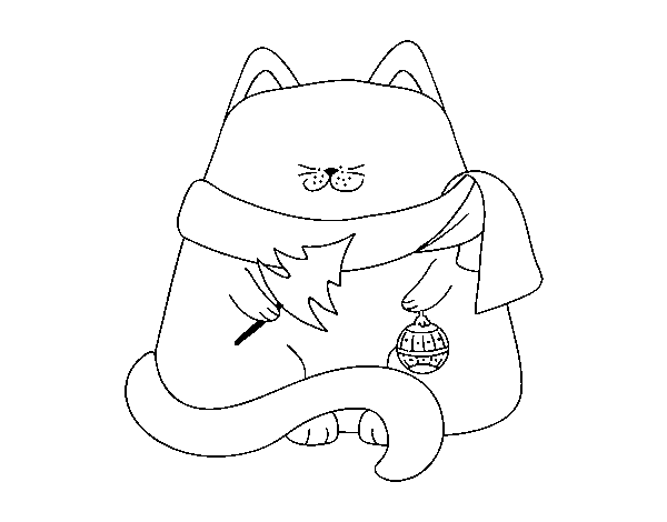 Cat with Christmas decorations coloring page