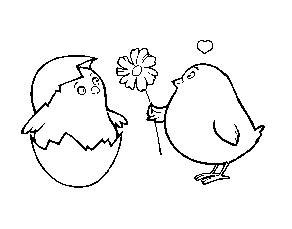 Chicks in love coloring page