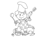 Child cook coloring page