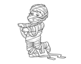 Child dressed as a mummy coloring page