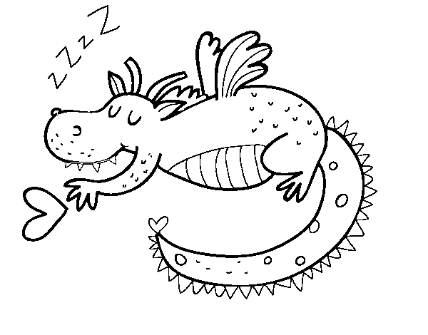 Childish dragon sleeping coloring page