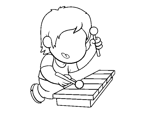 Children with xylophone coloring page
