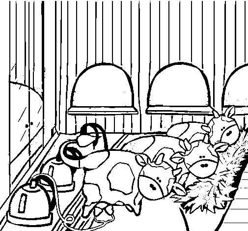 Cows in the stable coloring page
