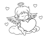 Cupid with with heart coloring page