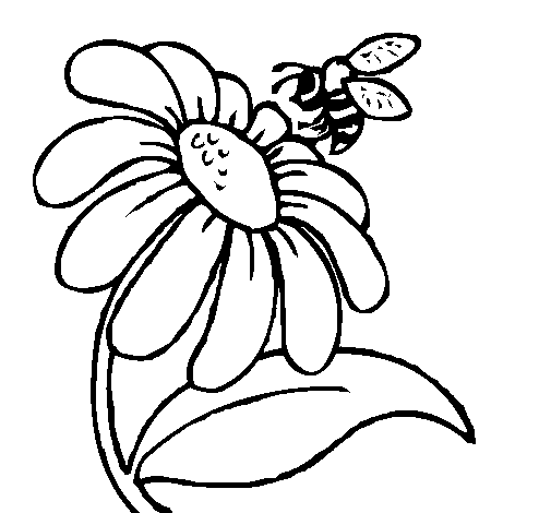 Daisy with bee coloring page