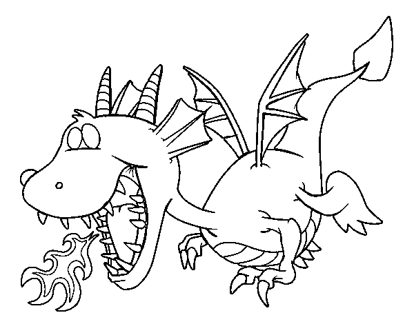 Dragon throwing fire coloring page