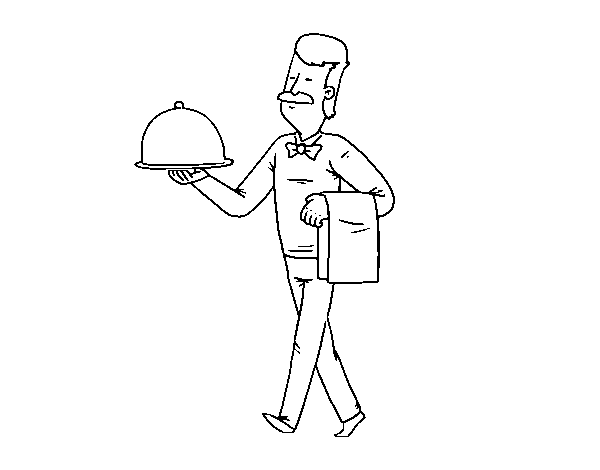 elegant waiter coloring page