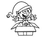 Elf going out a present coloring page