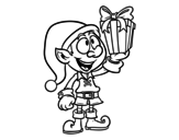 Elf with present coloring page