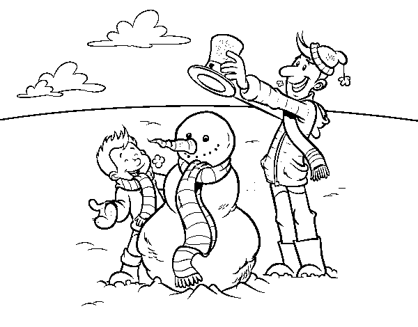 Father and son in snow coloring page