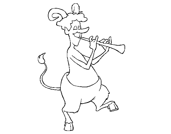 Faun playing the flute coloring page