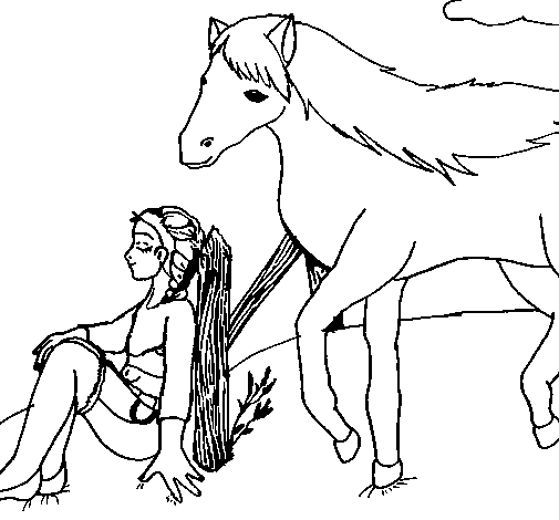 Girl and horse coloring page