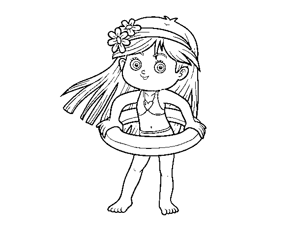 Girl with float coloring page
