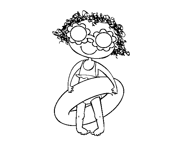 Girl with floral glasses coloring page