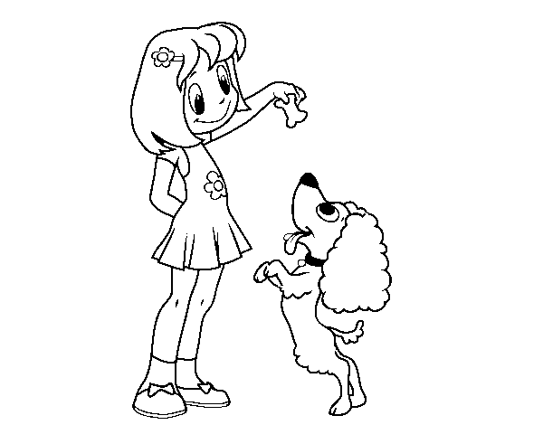 Girl with puppy coloring page