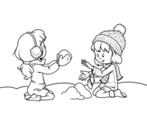 Girls playing with snow coloring page