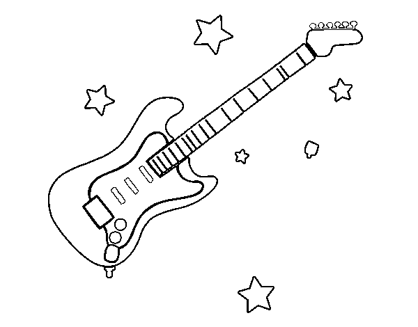 Guitar and stars coloring page