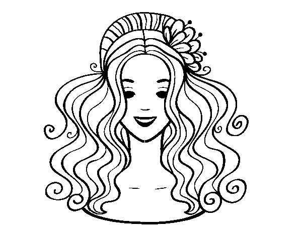 Hairstyle with flower coloring page