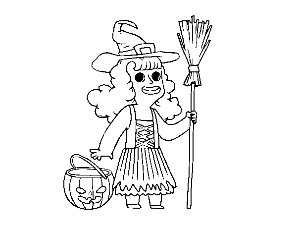Halloween witch costume coloring page