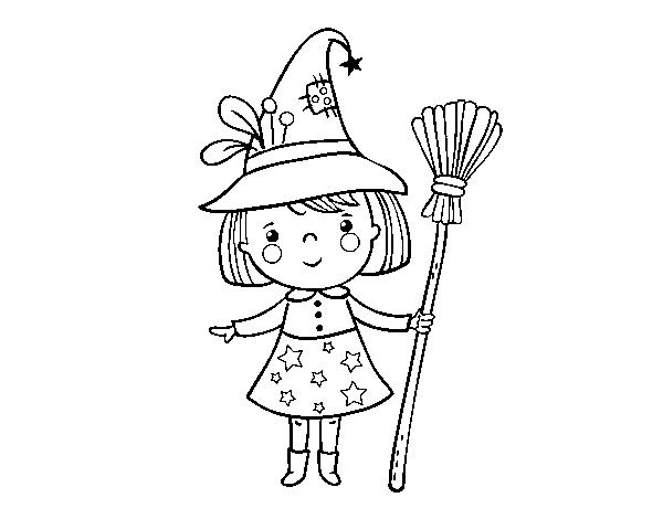 Halloween witch girl coloring page