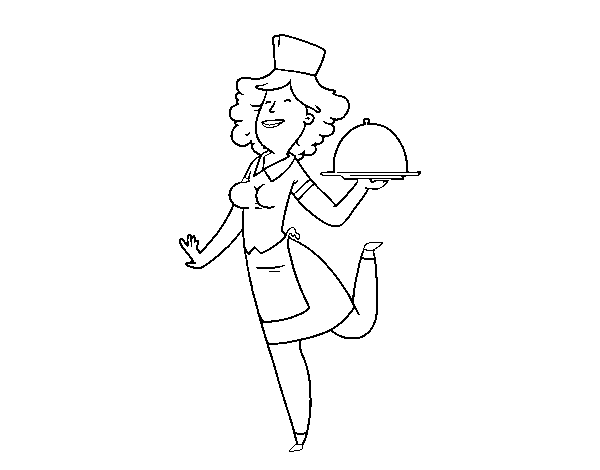 Happy waitress coloring page