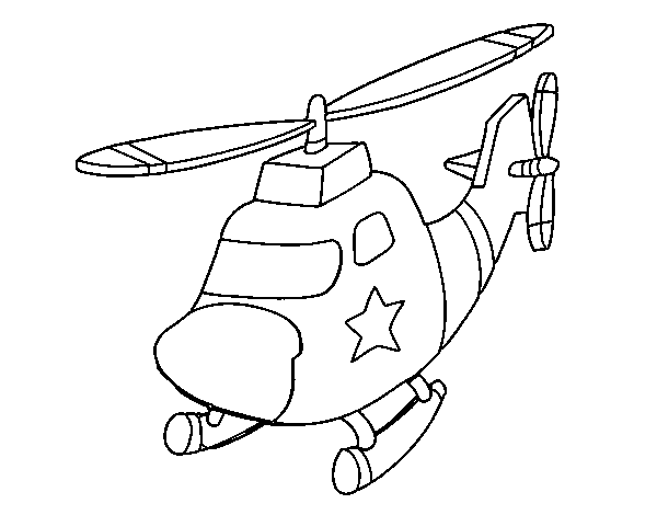 Helicopter with a star coloring page