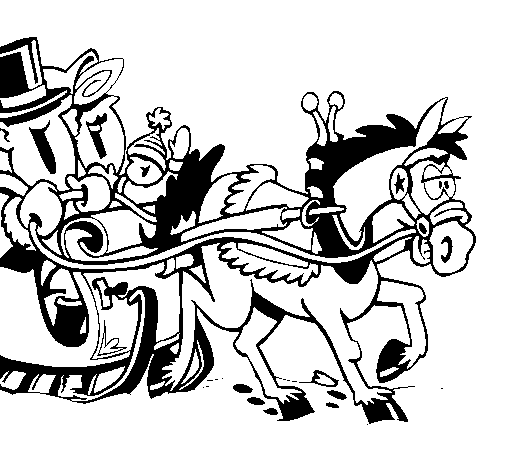 Horse pulling a sleigh coloring page