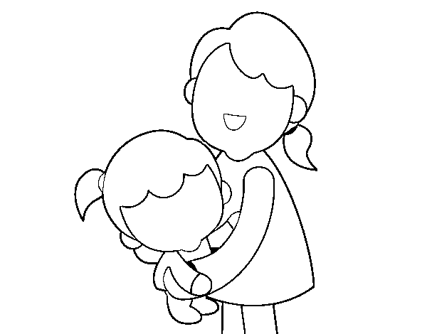 Hug with mom coloring page