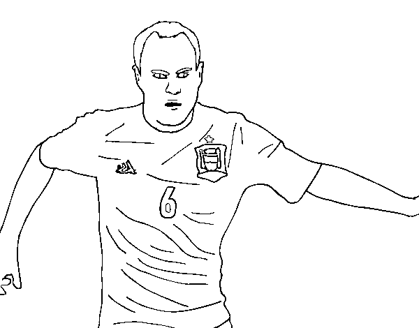 Iniesta with the Spain national football team coloring page
