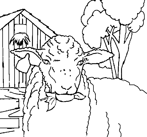 Lamb eating a leaf coloring page