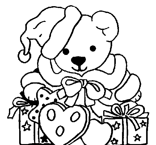 Little bear with Christmas hat coloring page