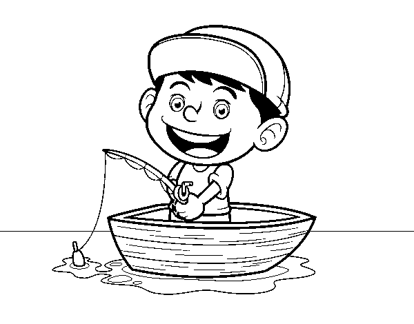 Little boy fishing coloring page