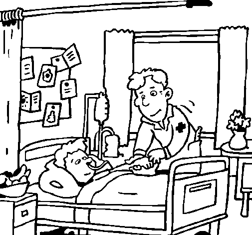 Little boy in hospital coloring page