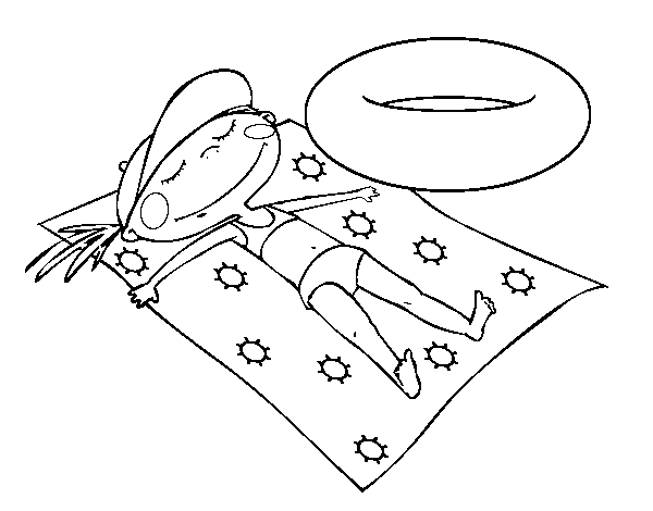 Little girl sunbathing coloring page