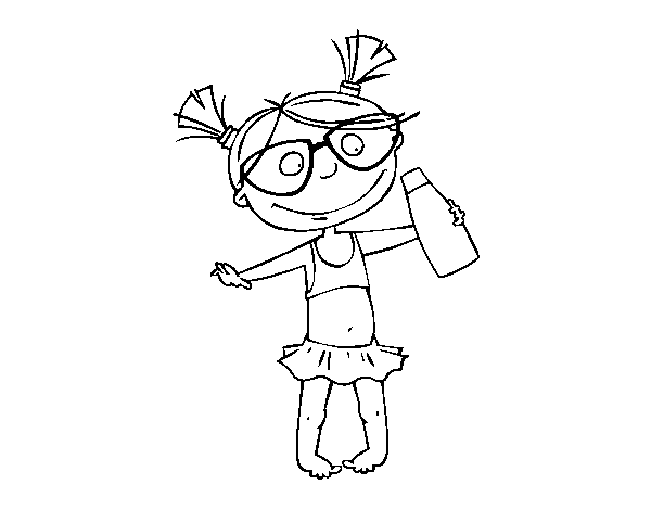 Little girl with suncream coloring page