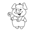 Dibujo de Little pig with lollipop