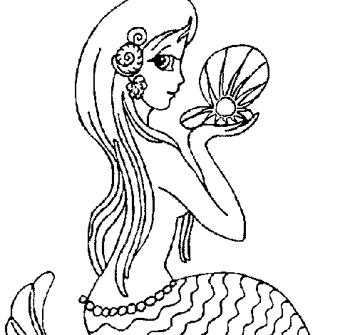 Mermaid and pearl coloring page