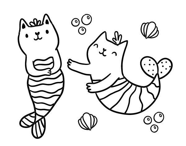 Mermaid cats coloring page - Coloringcrew.com