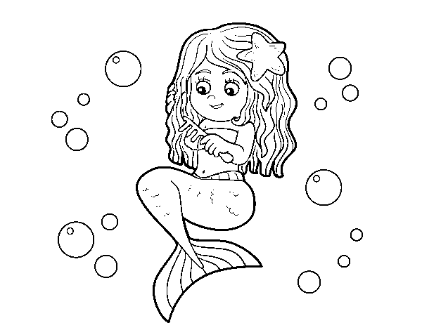 Mermaid combing her hair coloring page