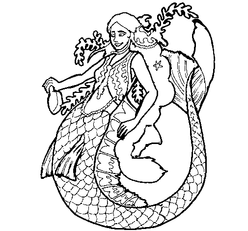 Mermaid with long hair coloring page