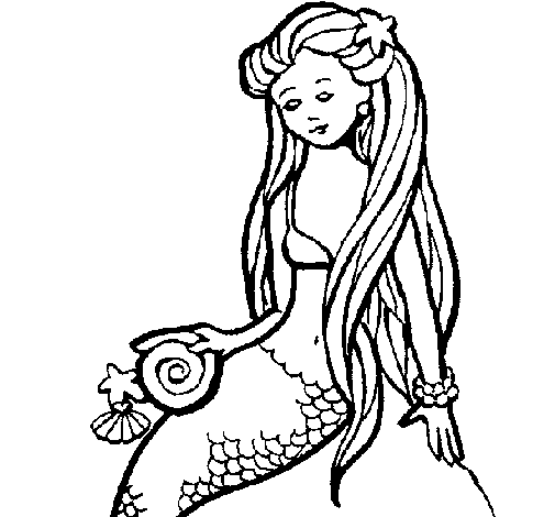 Mermaid with snail coloring page