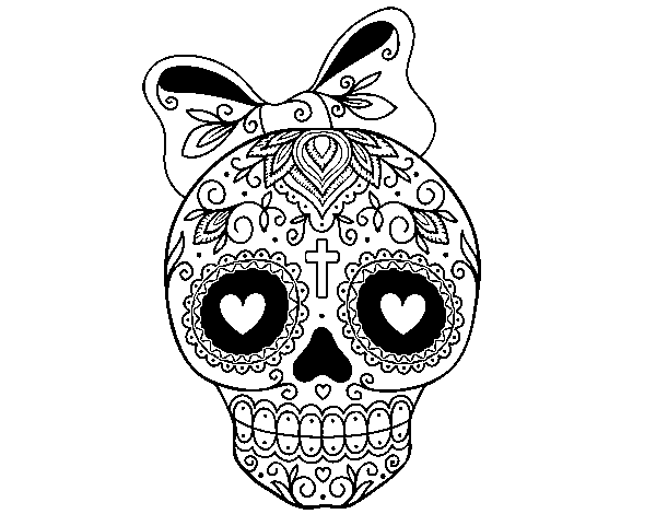 Mexican skull with bow coloring page