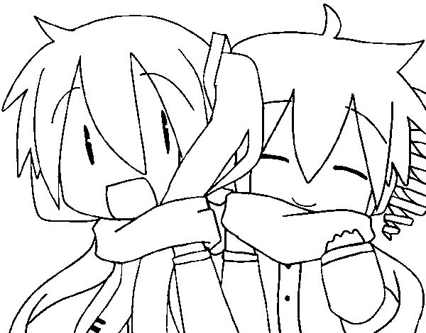 Miku and Len  with scarf coloring page