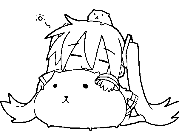 Miku with cats coloring page